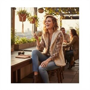 new Love Token ❤︎ Danielle Rabbit Fur Trim Vest ❤︎ Teddy Coat ❤︎ Ivory ❤︎ XS